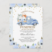 Herfst Blue Floral Pumpkin Truck Baby shower Kaart (Voorkant / Achterkant)