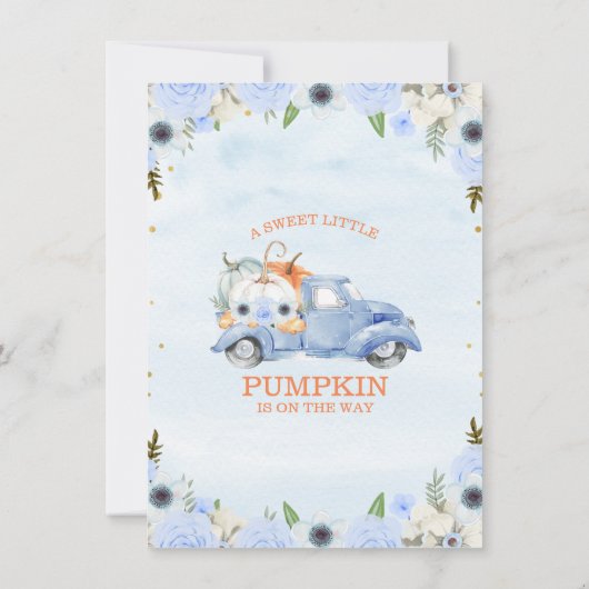 Herfst Blue Floral Pumpkin Truck Baby shower Kaart (Achterkant)