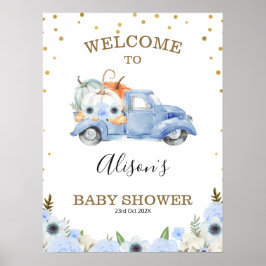 Herfst Blue Floral Pumpkin Truck Baby shower Welko Poster