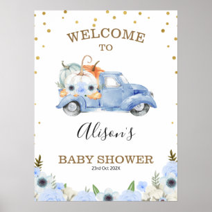 Herfst Blue Floral Pumpkin Truck Baby shower Welko Poster