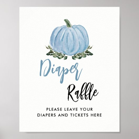 Herfst Blue Pumpkin Baby shower Diaper Raffle Sign Poster (Voorkant)