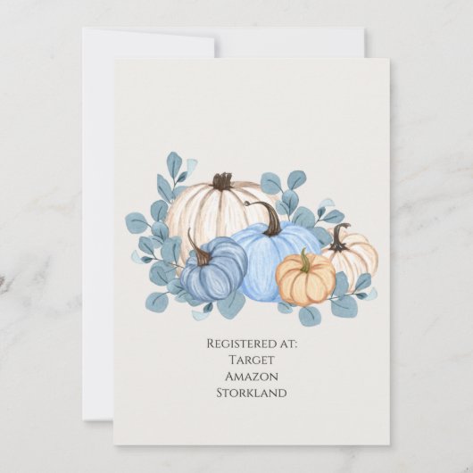 Herfst Blue Pumpkin Baby shower Uitnodiging (Achterkant)