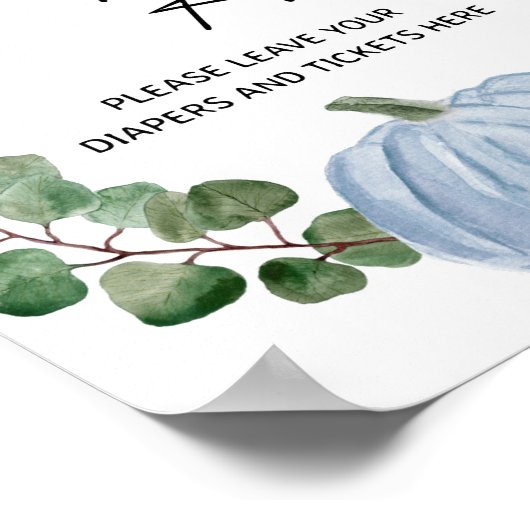 Herfst Blue Pumpkin Boy Baby shower Diaper Raffle Poster (Hoek)