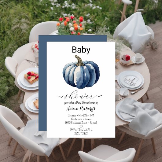 Herfst Blue Pumpkin Boy Baby shower Uitnodiging