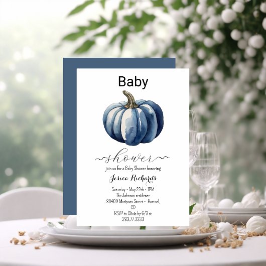 Herfst Blue Pumpkin Boy Baby shower Uitnodiging