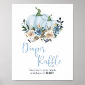 Herfst Blue Pumpkin Boy Shower Diaper Raffle Sign Poster (Voorkant)