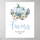Herfst Blue Pumpkin Floral Boy Shower Favors Poster (Voorkant)