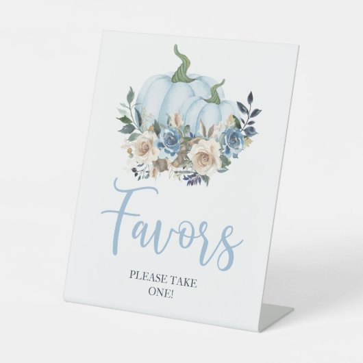 Herfst Blue Pumpkin Floral Boy Shower Favors Reclamebord Met Voetstuk (Voorkant)
