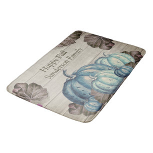 Herfst Blue Pumpkin Rustic Cute Gray Wood Badmat