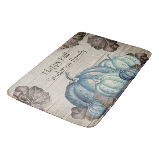 Herfst Blue Pumpkin Rustic Cute Gray Wood Badmat (Gekanteld)
