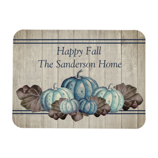 Herfst Blue Pumpkin Rustic Cute Gray Wood Magneet (Horizontaal)