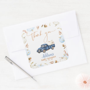 Herfst Blue Pumpkin Truck Baby shower Favoriet Sti Vierkante Sticker