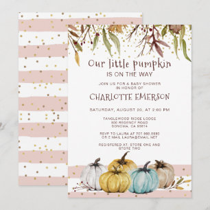Herfst Blush Pink Gold Pumpkin Baby shower Kaart