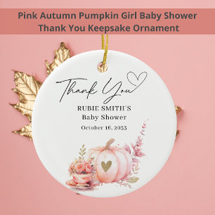 Herfst Blush Roze Pompoen Goud Hart Dank U Keramisch Ornament
