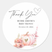 Herfst Blush Roze Pompoen Goud Hart Dank U Ronde Sticker (Voorkant)