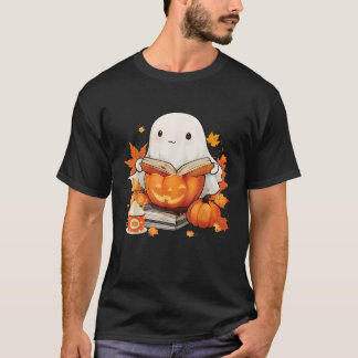 Herfst Boekachtig Boek Ghost Leesboek Pompoen T-shirt