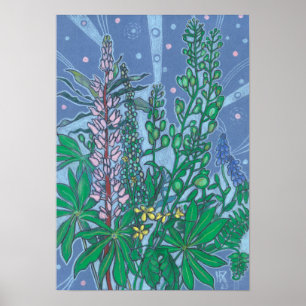 Herfst Boeket Bluebonnet Wildflower Bloemschets Poster
