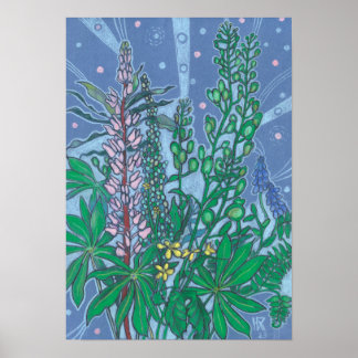 Herfst Boeket Bluebonnet Wildflower Bloemschets Poster