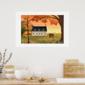 Herfst boerderij herfst pompoen grote print (Keuken)