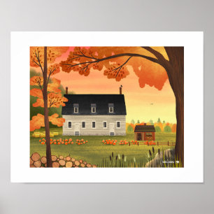 Herfst boerderij herfst pompoen kunst print