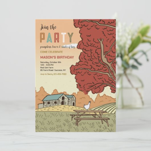 Herfst boerderij landschap feest uitnodiging (Staand voorkant)