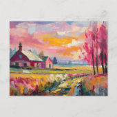 Herfst Boerderij Landschap Moderne Abstracte Kunst Briefkaart (Voorkant)