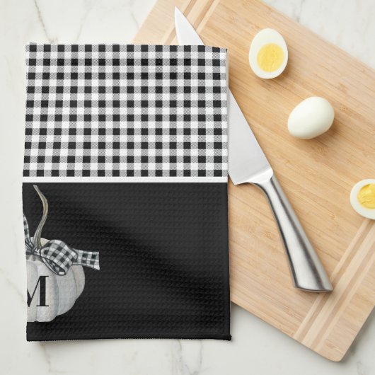 Herfst Boerderij Pompoen Zwart Wit Buffel Plaid Theedoek (Quarter Fold)