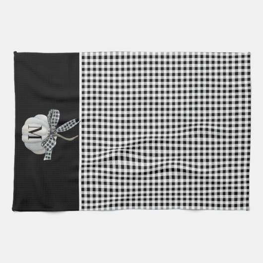 Herfst Boerderij Pompoen Zwart Wit Buffel Plaid Theedoek (Horizontaal)