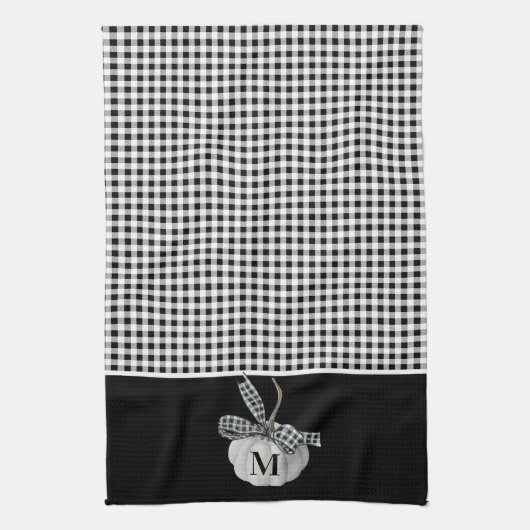 Herfst Boerderij Pompoen Zwart Wit Buffel Plaid Theedoek (Verticaal)