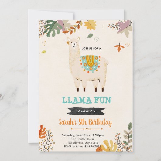 Herfst bohemian llama feestuitnodiging kaart (Voorkant)