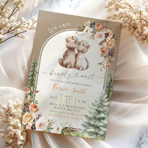 Herfst Boho Beer Woodland Forest Floral Baby showe Kaart