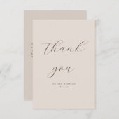 Herfst Boho Beige Eenvoudig Modern Script Trouwfot Bedankkaart (Voorkant / Achterkant)