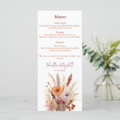 Herfst Boho bloemenbruiloft Menu (Staand voorkant)