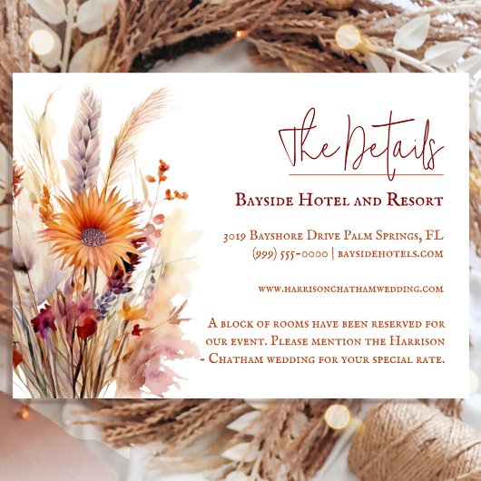 Herfst Boho bloemenbruiloft | Wit Informatiekaartje