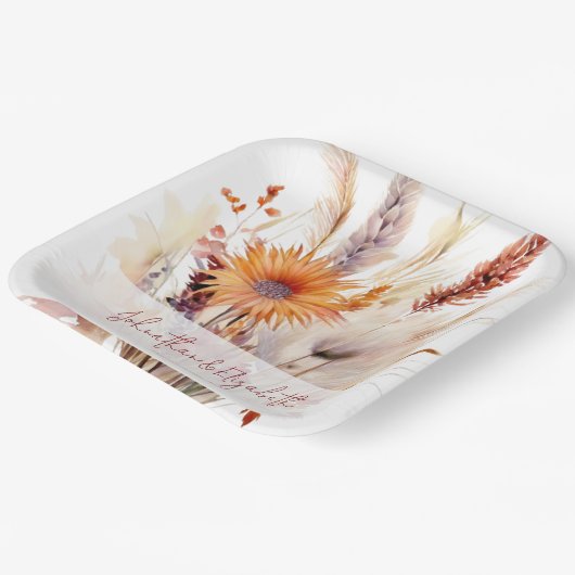 Herfst Boho bloemenbruiloft | Wit Papieren Bordje (Gebogen)