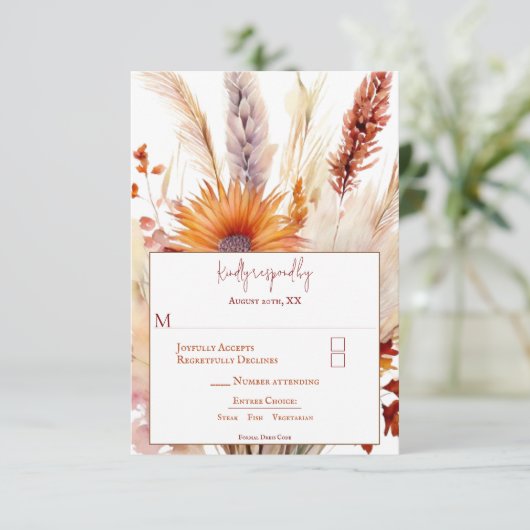 Herfst Boho bloemenbruiloft | Wit RSVP Kaartje (Staand voorkant)