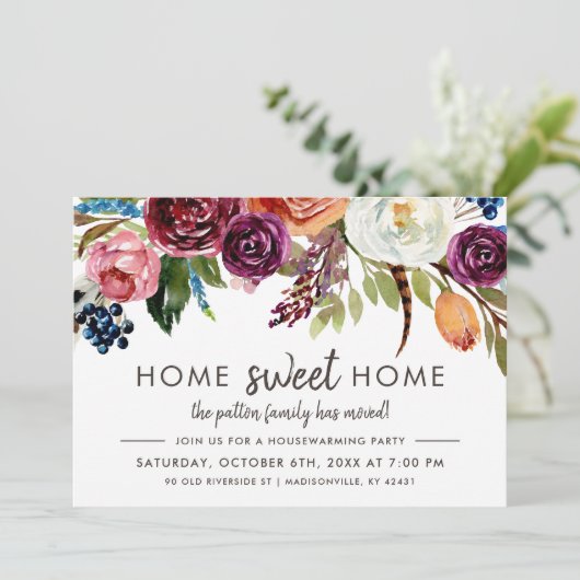 Herfst Boho Blooms Housewarming Party Uitnodiging (Staand voorkant)