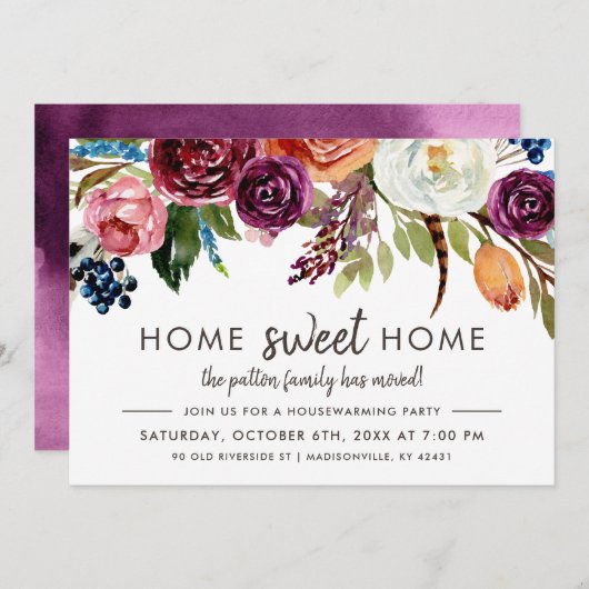 Herfst Boho Blooms Housewarming Party Uitnodiging (Voorkant / Achterkant)