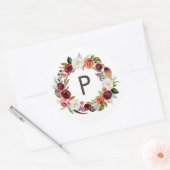 Herfst Boho Blooms krans bruiloft Monogram Ronde Sticker (Envelop)