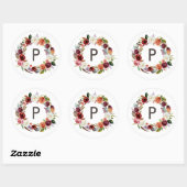 Herfst Boho Blooms krans bruiloft Monogram Ronde Sticker (Vel)