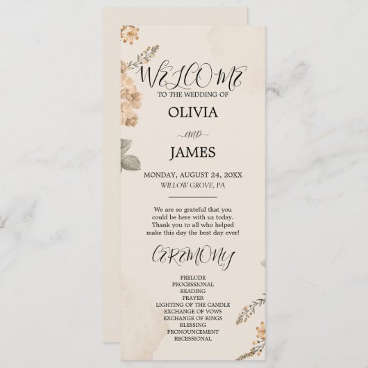 Herfst Boho Blooms | Moderne huwelijksprogramma's Menu (Voorkant / Achterkant)