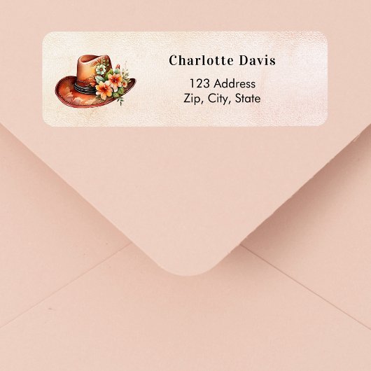 Herfst boho chic cowboyhoed bloem retouradres  etiket