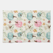 Herfst Boho Chic Waterverf Pompoen en bladeren Theedoek (Horizontaal)