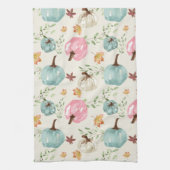 Herfst Boho Chic Waterverf Pompoen en bladeren Theedoek (Verticaal)