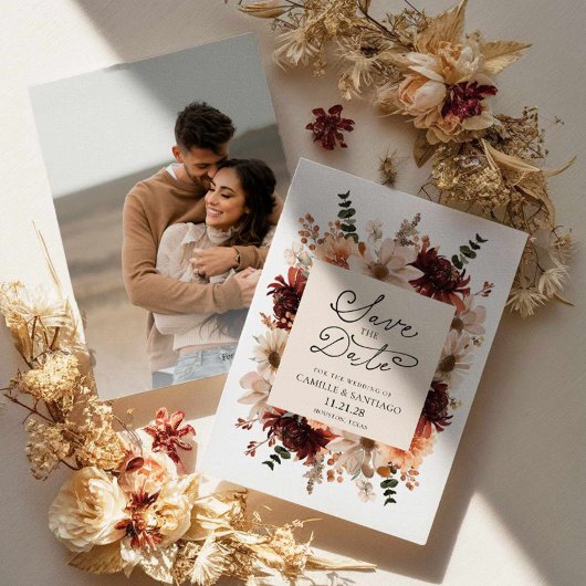 Herfst Boho Floral Bewaar de datum fotokaart Save The Date