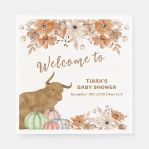 Herfst Boho Floral Highland Koe Baby shower Welkom Servet