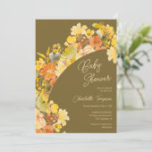 Herfst boho gele bloemen script baby shower kaart (Staand voorkant)