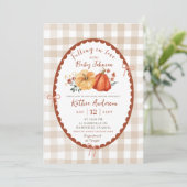 Herfst Boho Gingham Pompoen Baby Shower Uitnodigin Kaart (Staand voorkant)
