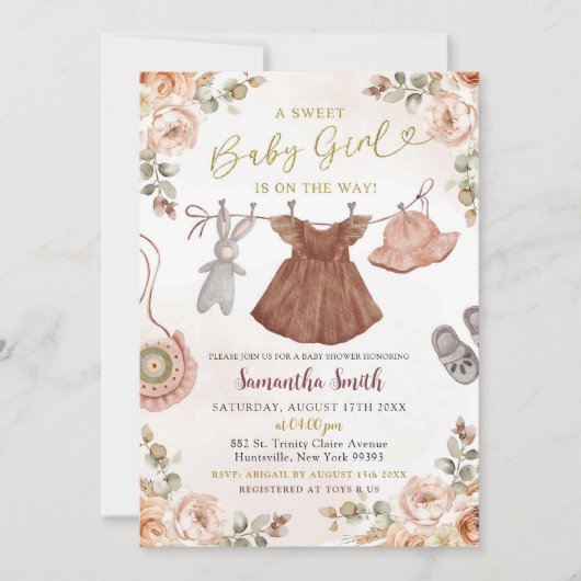 Herfst Boho Herfst Bloemen Meisje Babykleding Douc Kaart (Voorkant)