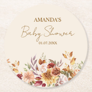 Herfst boho Landelijke Baby Shower Ronde Kartonnen Onderzetter